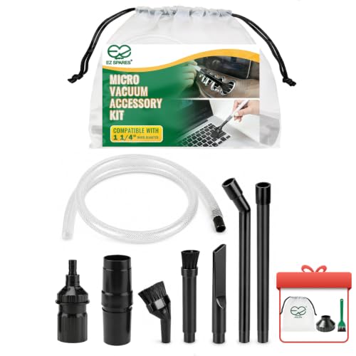 EZ SPARES Crevice Attachment Kit, Compatible with 1-1/4 Inch Vacuum,Micro Cleaning Tools for Keyboard, Crevice, Car, Vents & Tight Spaces, Woodworking,Pet Cleaning, with Storage Bag+Boost Suction