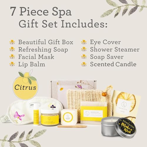 Lizush Luxury Spa Gifts for Women – 7 Piece Citrus Spa Gift Set with Candle, Gift Baskets for Women, Body Care Set for Mom, Birthday Box, Relaxation & Self Care Spa Kit for Wife – Handmade in the USA - size: Citrus 7 Piece