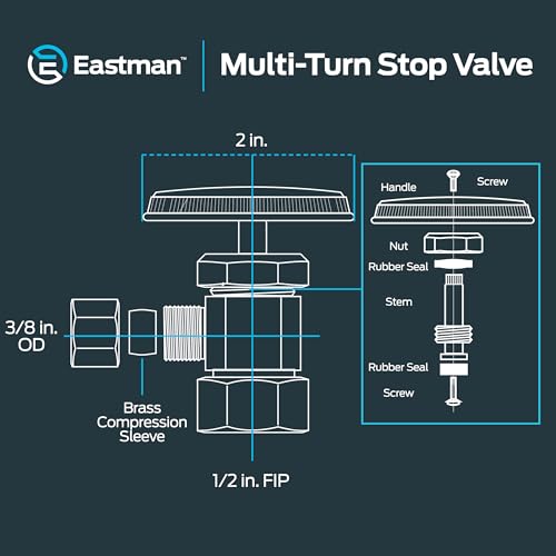 Eastman 3/8 Inch OD Compression x 1/2 Inch FIP Compression Multi-Turn Angle Stop Valve, Brass Plumbing Fitting, Chrome, 04322LF - size: 3/8 in. OD x 1/2 in. FIP