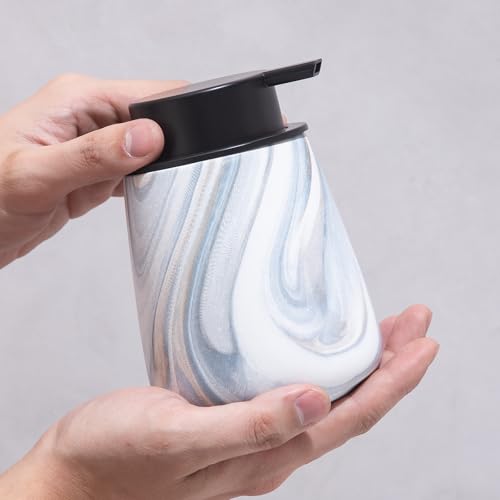 12Oz Ceramic Liquid Soap Dispenser - Modern Lotion Hand Soap Dispenser with Easy-to-Press Black Pump, Reusable and Refillable Dish Soap Dispensers for Bathroom & Kitchen, Marble Blue - color: Marble Blue, style: Liquid Pump