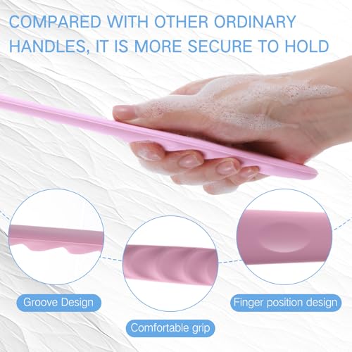 Sunnyray 2 Pack Silicone Back Scrubber for Shower with 15" Long Handle Double-Sided Bath Body Brush for Exfoliating Easy to Clean Quick Dry Deep Cleaning Lathers Well(Pink,Nordic Blue) - color: Pink,nordic Blue