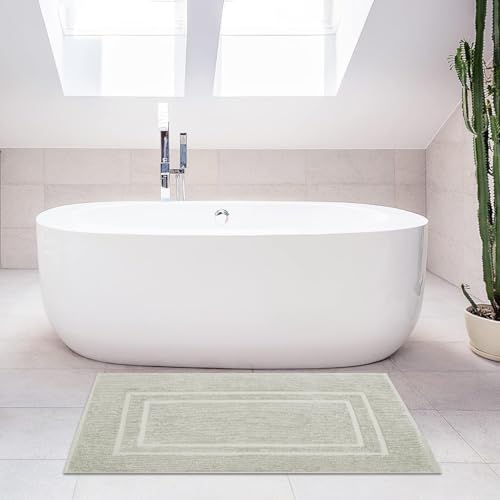 Feather & Stitch 2 Piece Towel Like Bath Mats (30x21 Inch) 100% Cotton Terry Bath Mats, Bathroom Shower Floor Mats [NOT A Bathroom Rug], Soft Absorbent Washable Mats - Silver Birch - color: Silver Birch