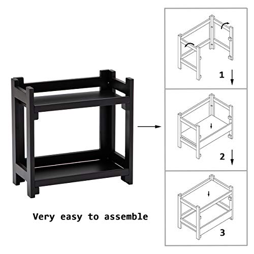 GOBAM Bamboo Makeup Organizer, Black Vanity Storage Box, Multi-Purpose Storage for Skincare, Toiletries and Desktop, 2-Tier Cosmetic Organizer Shelf for Bathroom, Countertop, Kitchen, Office - size: Without Drawer