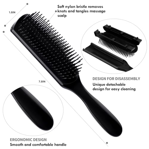 4pcs Curly Hair Brush Set for Adult & Kids Wet or Dry, Detangling Brush for 3/4ABC Hair with Detangler Spray Bottle & Wide Tooth Comb (3+1, Black) - color: Black, size: 3+1