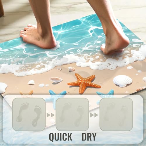 Quick Dry Bath Mat for Bathroom,Super Absorbent Beach Seashell Bath Rug Non-Slip Rubber Backing,Machine Washable Bathroom Floor Mat for Shower, Tub, Sink Area Ocean Blue 30x20 - color: Blue1, size: 1'8" x 2'6" (Rectangular)