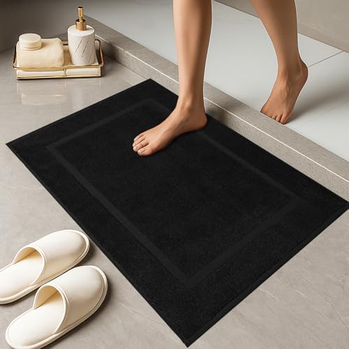 RIVERSIDE Bath Mat Set of 2 - Black Bath Mats 21x34 Inches, Not a Bathroom Rug, 100% Ring Spun Cotton, Super Soft & Highly Absorbent Bathroom Floor Mats - color: Black, size: Bath Mat (PK 2)