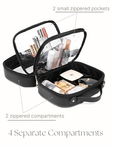 Clear Cosmetic Bag Double Layer Travel Toiletry Bag Clear Makeup Bag Case with 4 Compartments, Transparent Travel Bag for Toiletries, Large Toiletry Bag for Women Cosmetic Case (Black, Small) - color: Black, size: Small