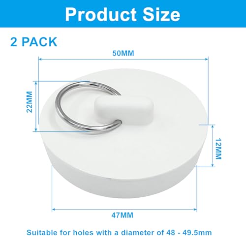 Rubber Drain Stoppers, 2 Pack, 1-7/8 Inch (47mm) | Bathroom Sink Stopper, Universal Bathtub Drain Plug, Hanging Ring, For Kitchen Sink Tub Drain - style: 1-7/8 Inch