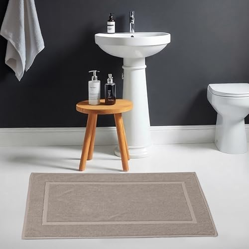 HILLFAIR 900 GSM Cotton Rug Bath Mats Pack of 2 (21x34 Inches), Absorbent Machine Washable Bath Mat for Hotel Spa Tub & Shower, Non Slip Floor Mat, Bathroom Decor Accessories: Stone - color: Stone, size: 2 Piece Towel Set