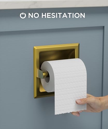FORIOUS Recessed Toilet Paper Holder, Stainless Steel Durable Tissue Roll Holder Wall Mount for Bathroom Space Saving Design with Mounting Bracket, in Wall Toilet Paper Dispenser Insert, Gold - color: Gold