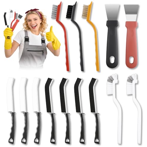 Navatiee 14PCS Crevice Cleaning Brush Set, Hard Bristle Scrub Brushes for Deep Cleaning Grout & Sink, Multifunctional Crevice Cleaning Tool for Bathroom Kitchen Corners, Bottle, Teapot, Blender