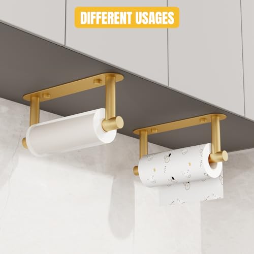 BESy Adhesive or Screw Toilet Paper Holder Wall Mount Rustproof Modern Roll Holder Flexible Pivoting Adjustable Tissue Handle with Self Adhesive or Mounted with Screws Stainless Steel Brushed Gold - color: Brushed Gold