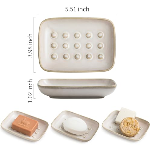Miamolo Soap Dish for Shower, Ceramic Soap Dish Non-Slip Soap Holder Bar Saver Tray for Bathroom Kitchen Sink, Floating Point Design Save Soap Loss - color: Beige, size: Floating Point Design