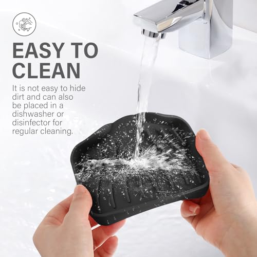 Silicone Soap Dish with Drain, SAISN Kitchen Soap Tray for Shower 2 Pack Self Draining Soap Dish Soft Bathroom Soap Holder for Kitchen Sink Flexible Portable Soap Saver, Black - color: Black