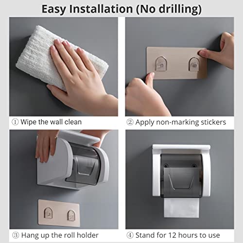 Self Adhesive Toilet Paper Holder with Shelf, Waterproof Toilet Paper Roll Holder Wall Mount for Bathroom and Washroom, White