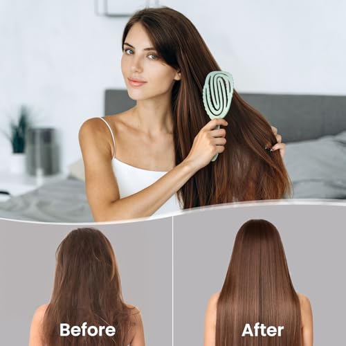 AIMIKE Hemp-Relax Detangler Hair Brush, Eco-Friendly Detangling Brush for Wavy Straight Hair, Vented Hairbrush w/Soft Bristles, Glide Through Tangles with Ease for Women, Kids, Wet & Dry Hair - color: Green