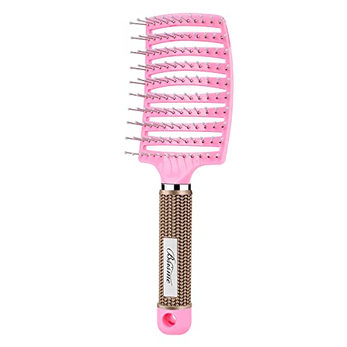 Bsisme Hair Brush, Curved Vented Brush for Faster Blow Drying, Professional Styling Hair Brushes for Women and Men, Paddle Detangling Brush for Wet Dry Curly Thick Straight Hair, Pink | Professional Styling Hair Brushes for Women, Men & Kids, Paddle Detan