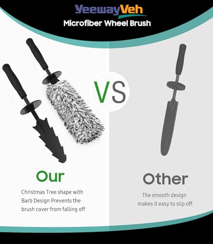 YeewayVeh 3PCS Wheel Cleaning Brush, Microfiber Flat Wheel Rim Cleaner Brush with 2 Extra Replaceable Cover, Car Cleaning Brush Kit for Wheels Tire Fenders Engine Exhaust Tips, Black&White - color: Black/White, size: 3 Pack