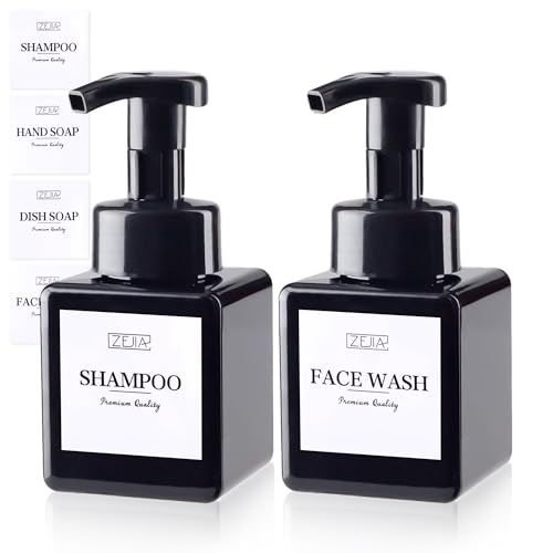 250ML Foaming Soap Dispenser, 2-Pack Plastic Hand Soap Dispenser, Refillable Leakproof Foam Pump Bottle with Waterproof Labels, for Shampoo, Body Wash - color: Black, size: 250ML