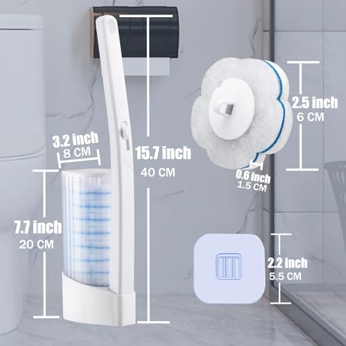 Disposable Toilet Brush and Holder Set with 48 Toilet Cleaner Refills，Toilet Bowl Brush Kit with Refill Pads Disposable Toilet Cleaning System for Toilet Bowl，Bathtub，Bathroom - White - size: 1 set+48 refills-White