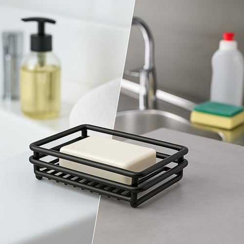 Creative Home Rust Resistant Metal Wire Soap Dish, Black, 3.1 x 4.4 in - color: Black