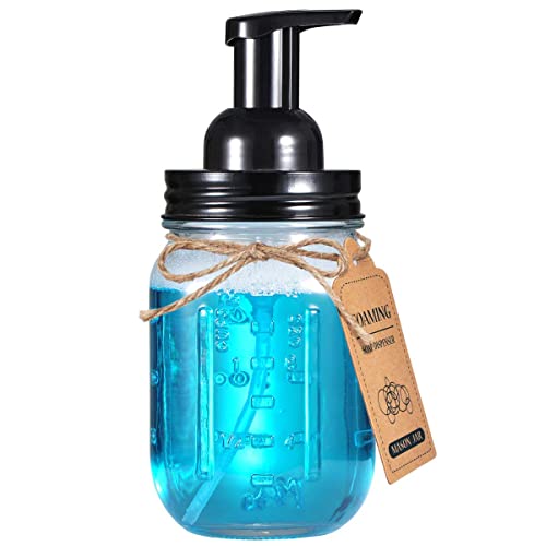 Amolliar Mason Jar Foaming Soap Dispenser, Plastic Pump Rustproof Stainless Steel Lid, Waterproof Label, Rustic Farmhouse Decor Hand Soap Dispenser, Dish Soap for Bathroom, Kitchen, Bath, Black 2 Pack - color: Black, size: 2 Pack