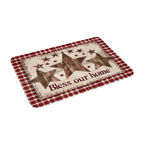 Bath Mat Country Star Burgundy Red Plaid Berry Retro Wood Quick Dry Bathroom Rugs Non Slip Absorbent Shower Flannel Rug Floor Mat for Bathroom,Bathtub,Sink,Bedroom,16"X24" - color: Cay18