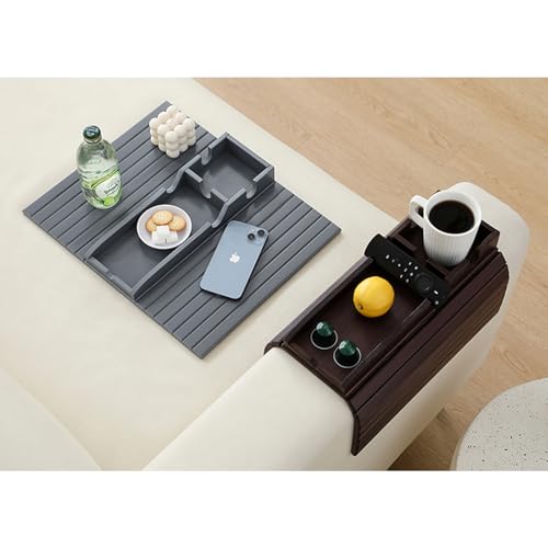Bamboo Couch Cup Holder Arm Tray，Foldable Couch Drink Holder Armrest Table，Sofa Arm Rest Tray，Flexible Arm Chair Table Recliners for Drink,Cups, Snacks, Phone, Remote (Grey) - color: Grey