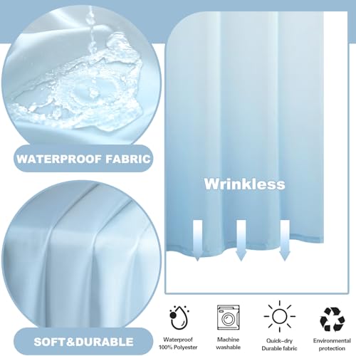 No Hook Shower Curtain with Snap in Liner, Ombre Sky Blue Shower Curtains and Liner Set, Hotel Fabric Bath Curtain for Bathroom, Mesh Top Window Waterproof Washable, 71" x 74" - color: Ombre Sky Blue, size: 71"W x 74"L (Pack of 1)