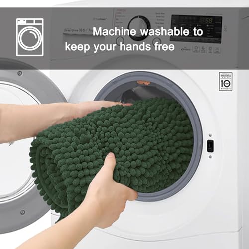 Chenille Bath Rug Runner, Ultra Soft Absorbent Bathroom Mat, Non-Slip PVC Backing, Machine Washable, 70x24, Dark Green - color: Dark Green, size: 2' x 5'10" (70"x24")