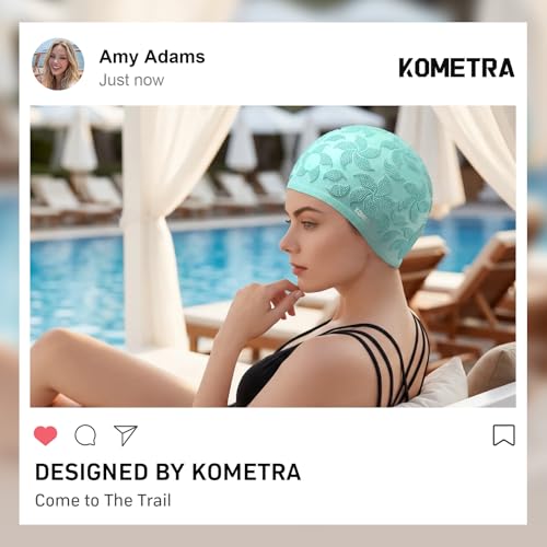Women Swim Cap 2 Pack for Long Hair, Silicone Flower Adult Swimming Caps Waterproof for Girl Youth No Wet Hair - color: Mint & Purple
