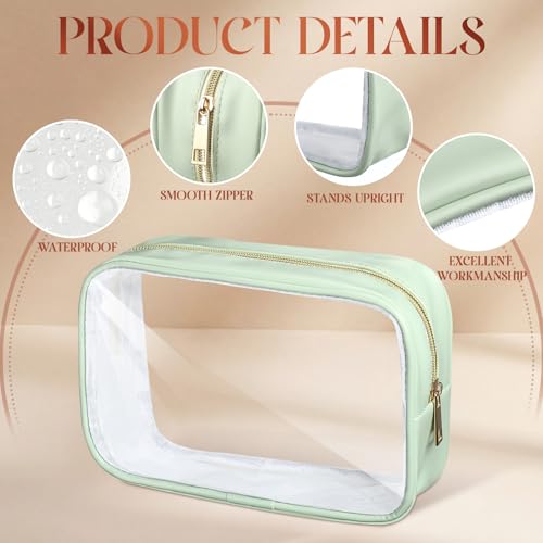 Abbylike 6 Pcs Clear Makeup Bags Bulk PU Leather Cosmetic Pouches Transparent Toiletry Bags with Zipper Waterproof Purse Skincare Car Organizer for Girl Women Travel Gifts(Mint Green) - color: Mint Green