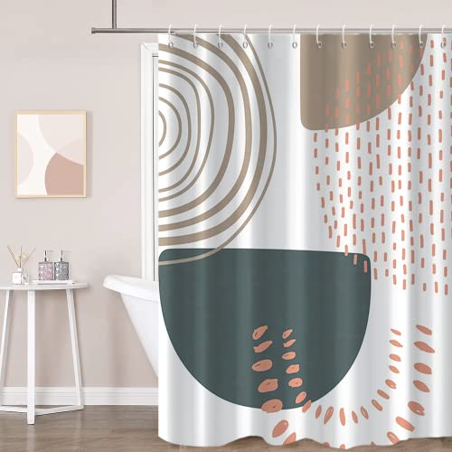 Boho Shower Curtain, Mid Century Modern Abstract Minimalist Beige Neutral Machine Washable Waterproof for Bathroom Bathtub with 12 Hooks 72x72 - color: Beige, size: 72"W x 72"L (Pack of 1)