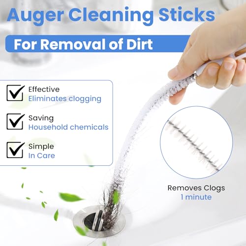 Aifeier ET Drain Clog Removal Tool Set, Includes 6 Plastic + 1 Stainless Hair Remover + 4 Tube Drain Brush + 4 Auger Cleaning Sticks for Toilet, Kitchen Sink, Bathroom Tub, Sewer（15-Pack）