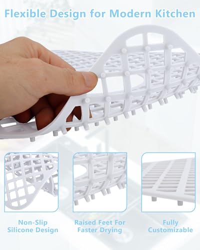 2 Pack Silicone Sink Protectors for Kitchen Sink, Trellis Pattern 13 x 11 Inches Sink Mat, Non-Slip and Durable Sink Protector Silicone, Rear Drain, White - color: White