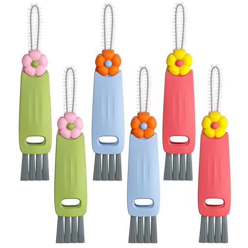 HRXFOZ 3 in 1 Multifunctional Cleaning Brush, Crevice Cleaner for Bottle Gap Tight Spaces, Portable Cup Lid Cleaner (6 PCS) - color: 6 Pcs