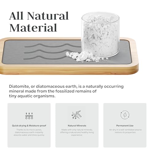 Water Absorbing Stone Tray for Sink, Kitchen Sink Caddy Organizer, Diatomite Bathroom Vanity Counter Tray, Soap Dispenser Sponge Holder, Fast Drying Stone Faucet Mat with Bamboo Tray - color: Dark Gray