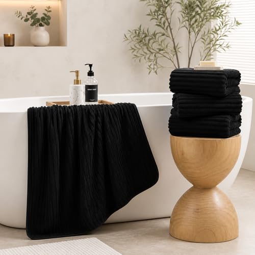 4 Pack Microfiber Bath Towels, 30x60 Inches Oversized Bath Sheets for Adults, Super Absorbent & Quick Dry Shower Towels, Lint Free Lightweight Body Towels for Bathroom, Gym & Travel (Black) - color: Black, size: 30x60 Bath Towels of 4