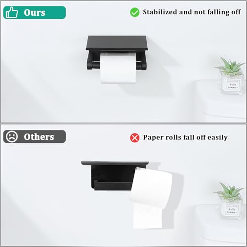 Alise Black Toilet Paper Holder,Bathroom Adhesive Toilet Paper Holder SUS304 Stainless Steel Toilet Paper Roll Holder with Shelf Spring Loaded Tissue Holder Wall Mount(Adhesive or Screw) - color: Matte Black, size: with Shelf
