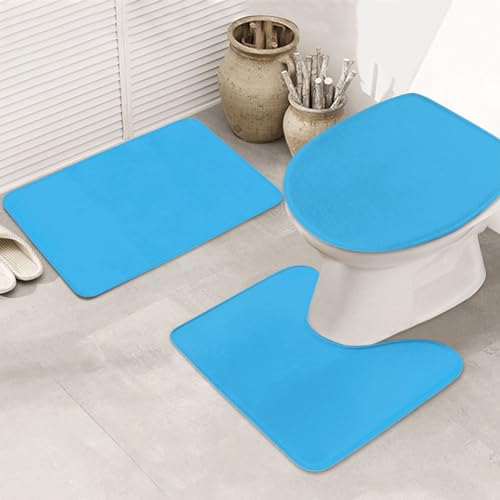 Bathroom Rugs Set 3 Piece Blue Modern Trendy Stylish Bath Rug Mat Set, Non Slip Absorbent Bathroom Decor Mat, Toilet Lid Cover & U Shaped Contour Rug - color: Blue, size: 1'8" x 2'6" (Rectangular)