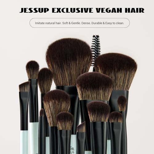 Jessup Makeup Brushes Set 10pcs, Double Sided Foundation Contour Blush Highlight Blending Eyebrow Brush Eyeshadow Eyeliner Concealer Brush, Bright Cyan Cruelty Free Cosmetic Tools T500 - style: 10pcs-T500