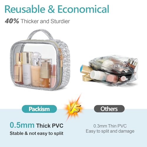PACKISM Clear Makeup Bag Foldable - TSA Approved Toiletry Bag for Travel | Metal Zipper, Reinforced Seam, Water Resistant, Medium for Carry-on, Large for Checked Luggage, for Car Storage Organizer - color: 2 Pack Silver, size: Hybrid Traveler (1 Large & 1