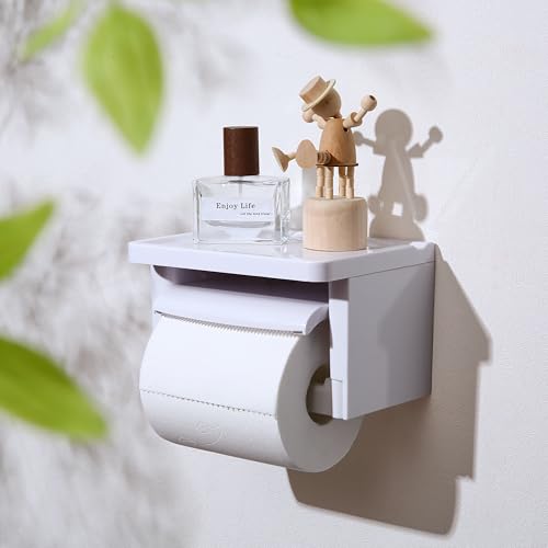 Toilet Paper Holder with Shelf- with Toilet Paper Cutting Function, Modern Toilet Paper Holder Wall Mounted for Bathroom Washroom (ABS White&White, Single2) - color: Abs White&white, size: Single