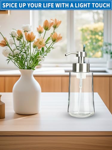 Foaming Hand Soap Dispenser Set, 16 oz Large Glass Soap Dispenser, Foam Dispenser with Stainless Steel Pump & Waterproof Labels, Refillable Soap Bottles for Bathroom Countertop, 2 in 1 - color: Brushed Nickel Foaming