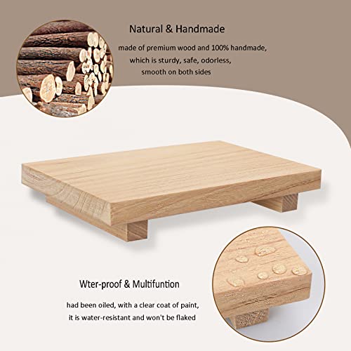 zoocatia Small Wood Tray Pedestal Stand Farmhouse Bathroom Decor Decorative Wooden Riser Kitchen Soap Dish Holder for Vanity, Counter, Sink, 9" x 5.9" - Burlywood - color: Burlywood, size: 9" x 5.9" x 1.6"