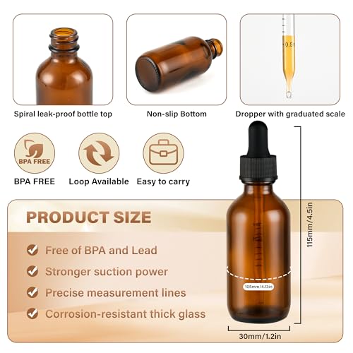 NOOEEISS 12 Pcs, 2oz Dropper Bottle, Amber Glass Eye Dropper Bottle, Tincture Bottles with Dropper, Leak-Proof Design, Stronger Suction, for All Kinds of Mixed Liquids - color: Amber, size: 2oz-12Pack