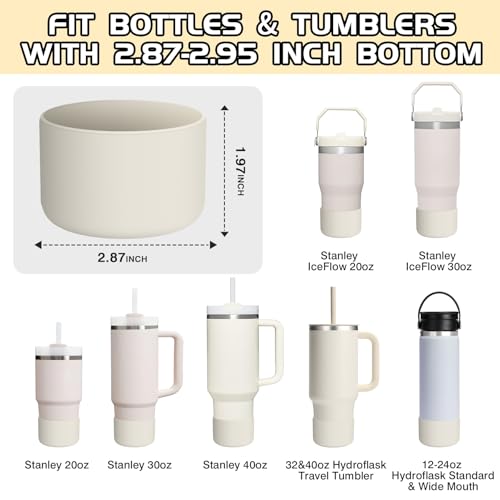 WUQID Silicone Boot Sleeve Compatible with Hydro Flask Travel Tumbler with Handle 32oz&40oz and 12-24oz Hydroflask Bottle & Stanley 20 30 40oz Tumbler, Fit 2.83-2.95in Bottom, Anti-Slip Bottle Cover - color: Ivory Two Tone