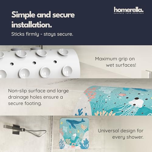 homerella® Shower Mat Non Slip Anti Mold, Non Slip Shower Mats for Inside Shower Stall Anti Slip Mat, Square Shower Floor Mat 21 x 21 in with Suction Cups & Hooks for Quick Drying, Machine Washable - color: Caribbean Sea