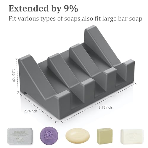 Silicone Soap Dish,3PCS Self Draining Bar Soap Holder,Dark Gray | Self draining silicone soap dish with drainage,waterfall design keeps bar soap dry,extended soap holder for shower,bathroom - color: 3*gray