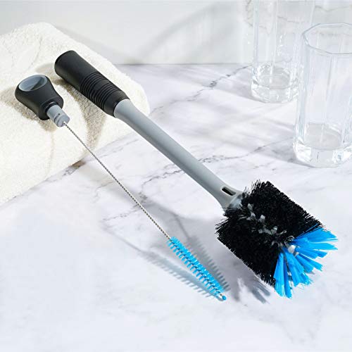 MOSOLAN 2-in-1 Water Bottle Brush and Straw Cleaner Brush, Long Handle Water Bottle Scrubbing Brush for Water Bottles, Glasswares, Mugs, Flasks, Tumblers and Kitchen Sink, Black, 2 Pack - color: Black, size: 2 Count (Pack of 1)